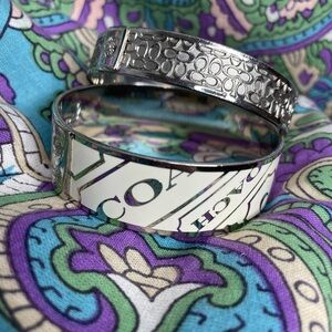 Coach Silver and White Bangle Bracelets set of 2